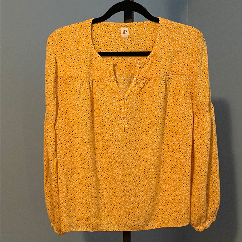 GAP Women's Yellow Floral Blouse with Lantern Sleeves